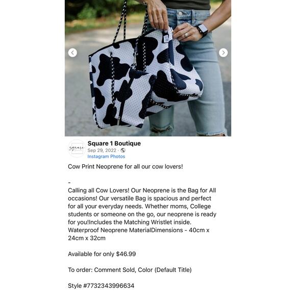 Everyday Tote Neoprene Cow Print Beach Bag 2-pcs -Large Lightweight Travel Bag - Picture 6 of 6